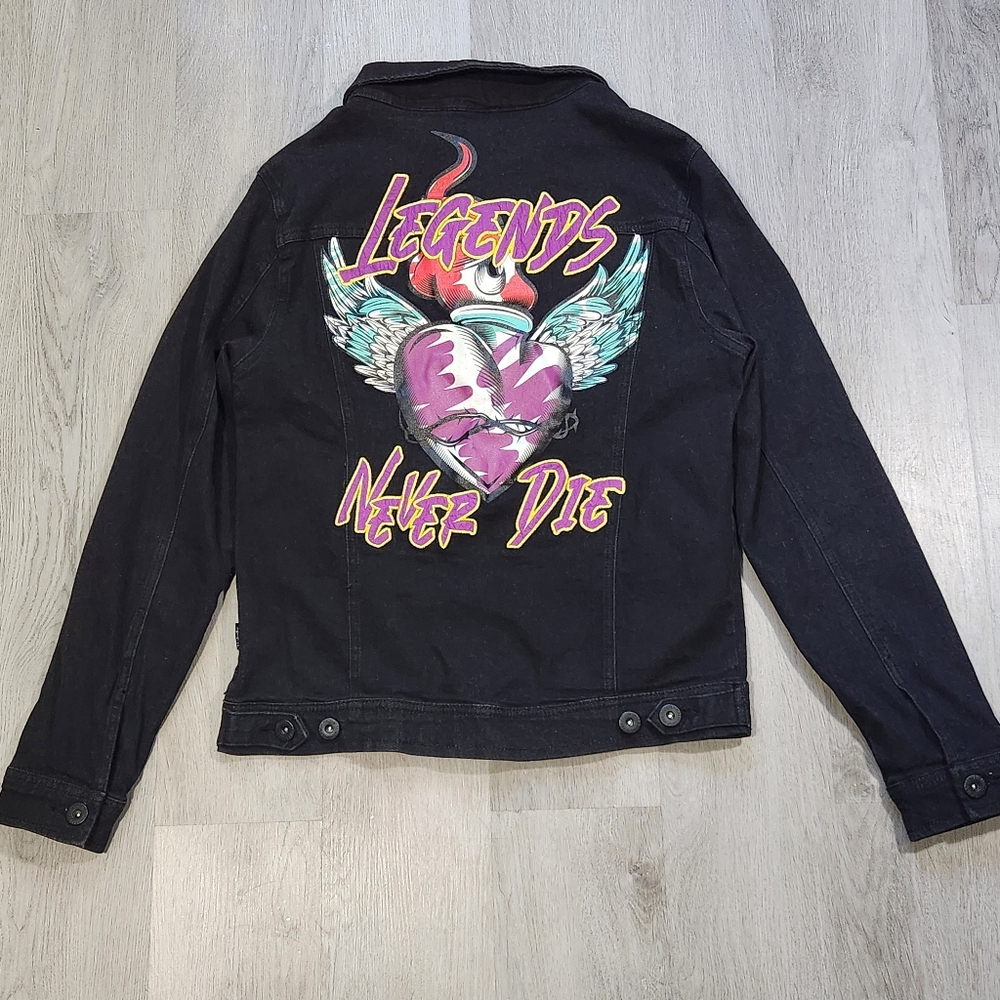 Black Pike LEGENDS NEVER DIE Juice Wrld Men Small Embroidered Black Jean Jacket